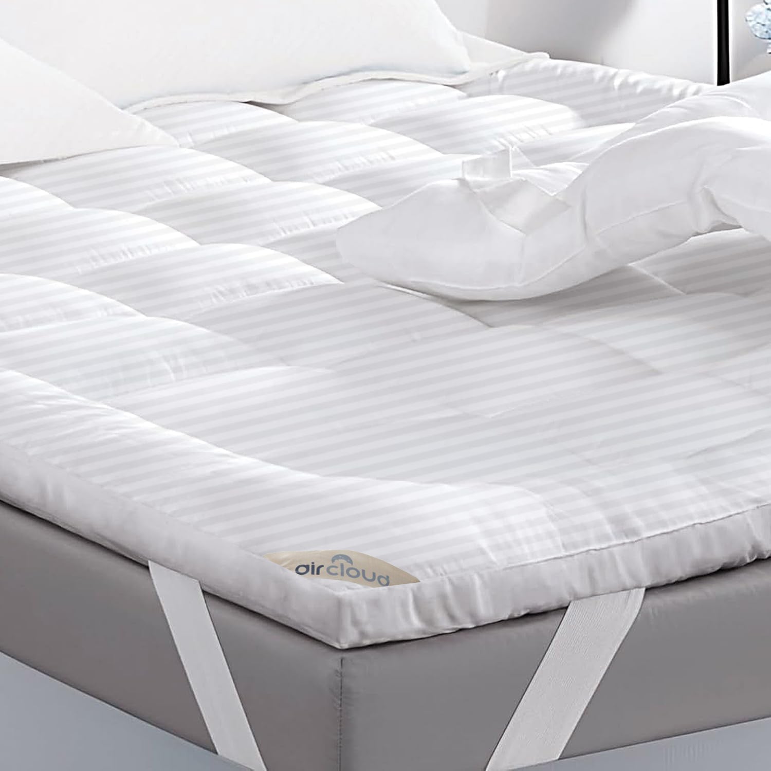 10CM Luxury Satin Stripe Mattress Topper for Comfort & Support