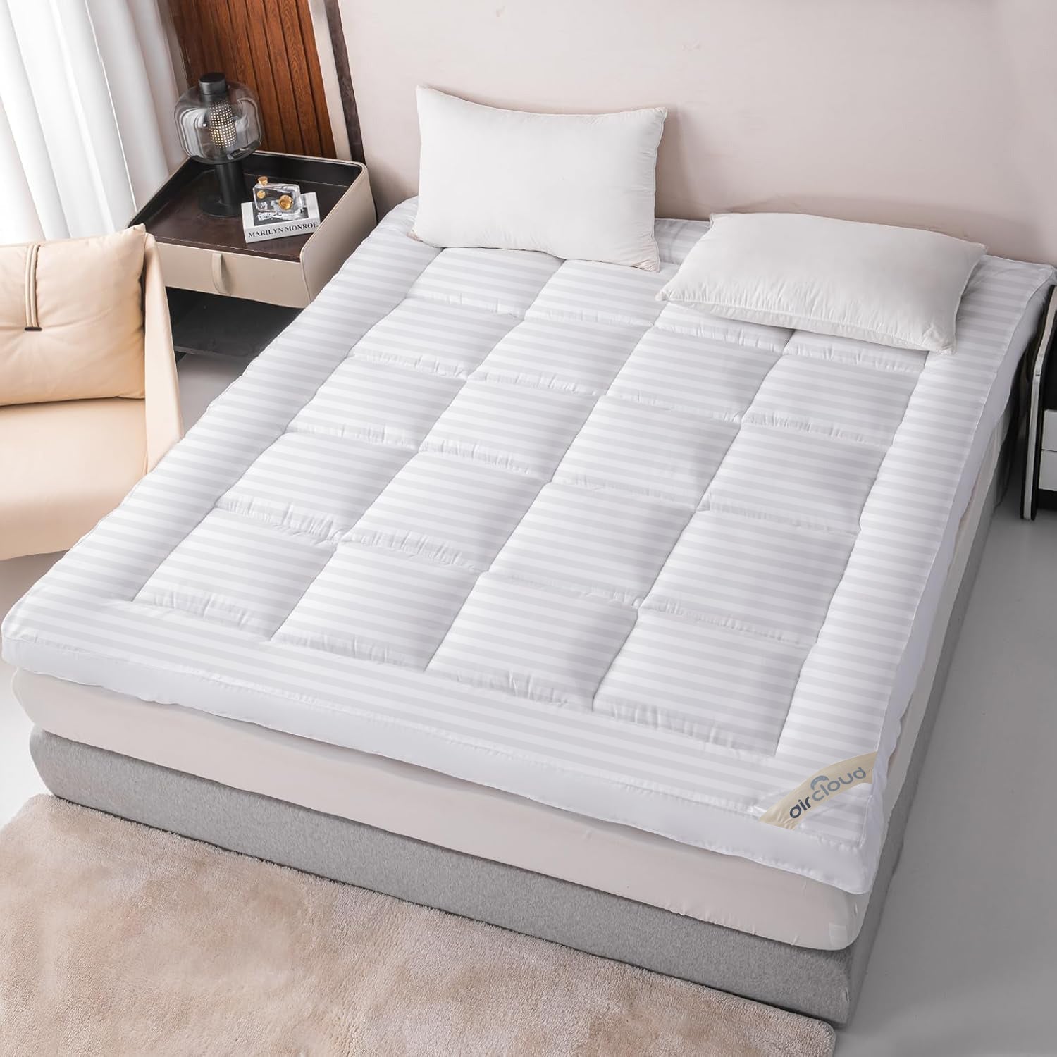10CM Luxury Satin Stripe Mattress Topper for Comfort & Support