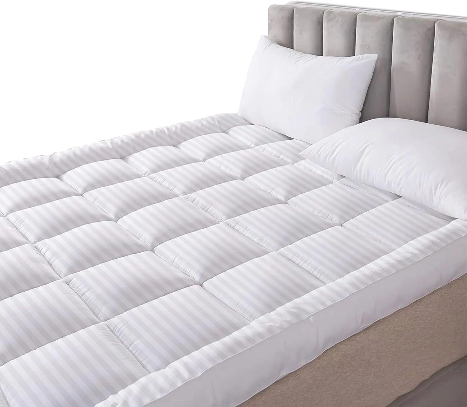 10CM Luxury Satin Stripe Mattress Topper for Comfort & Support