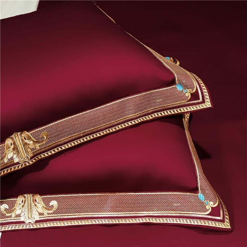 Luxury Merlot Red Embroidered Pillowcases Set of 2 – Soft Standard Size