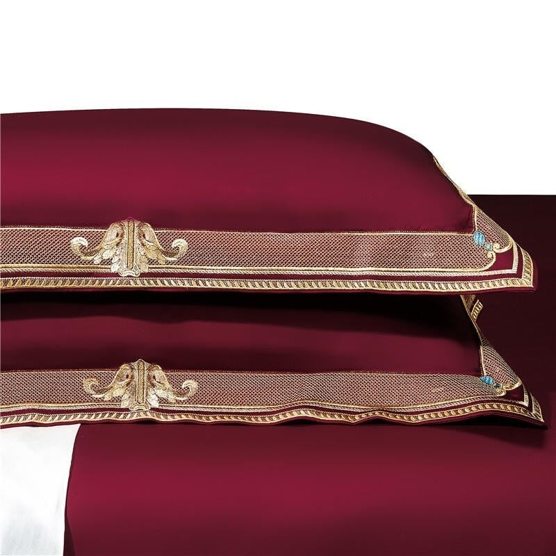 Luxury Merlot Red Embroidered Pillowcases Set of 2 – Soft Standard Size